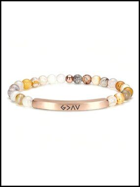 18K Gold Plated Bamboo Leaf Agate Stretch Bracelet Inspirational Bible Verse